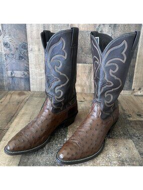Larry Mahan Full Quill Ostrich Western Cowboy Boots Mens 11 D